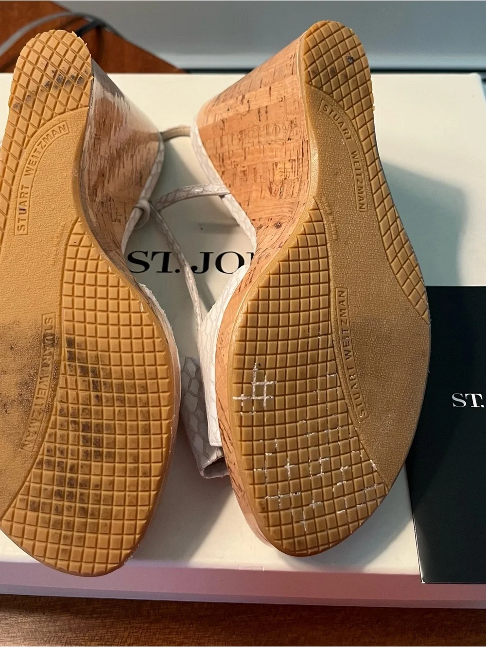 St. John White Textured Bow Wedge Sandals